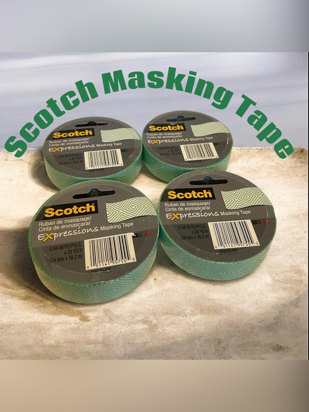 Set Of 4 Scotch Expressions Green & White Design Masking Tape NWT